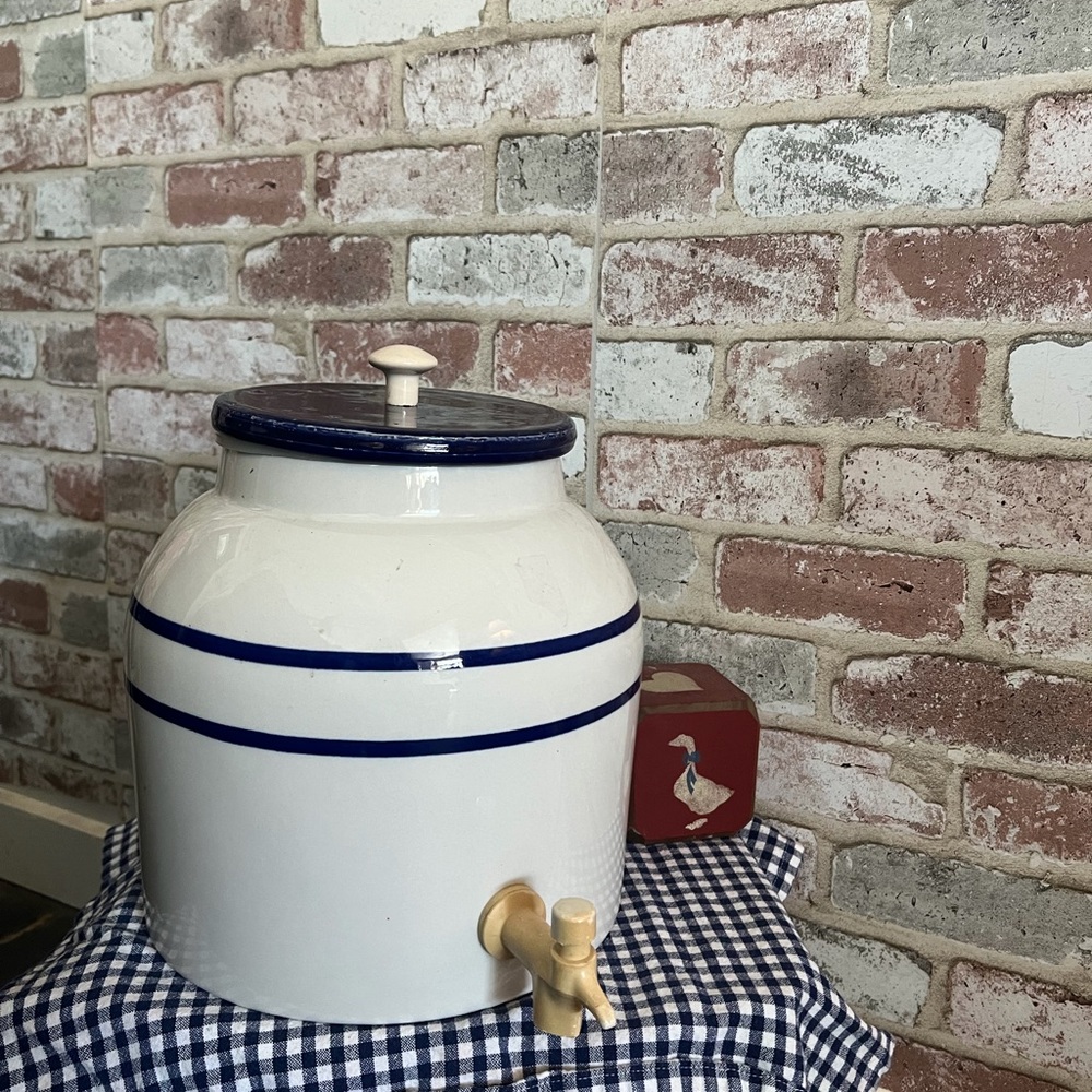 Ceramic Water Dispenser with Blue Stripes